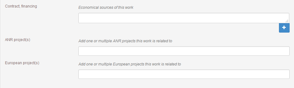 Champs de formulaire pour les financements et les projets ANR / européens
