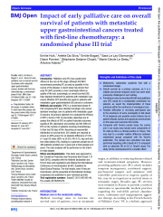 Impact of early palliative care on overall survival of patients with metastatic upper gastrointestinal cancers treated with first-line chemotherapy: a randomised phase III trial | Hutt, Emilie